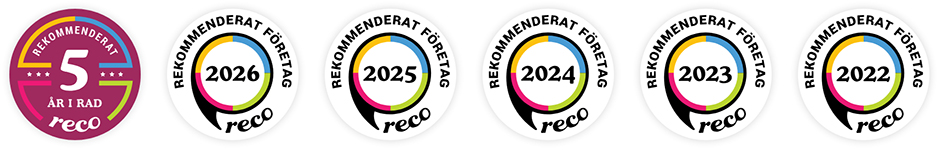 Rekommenderat företag fem år i rad hos Reco - Nöjda kunder